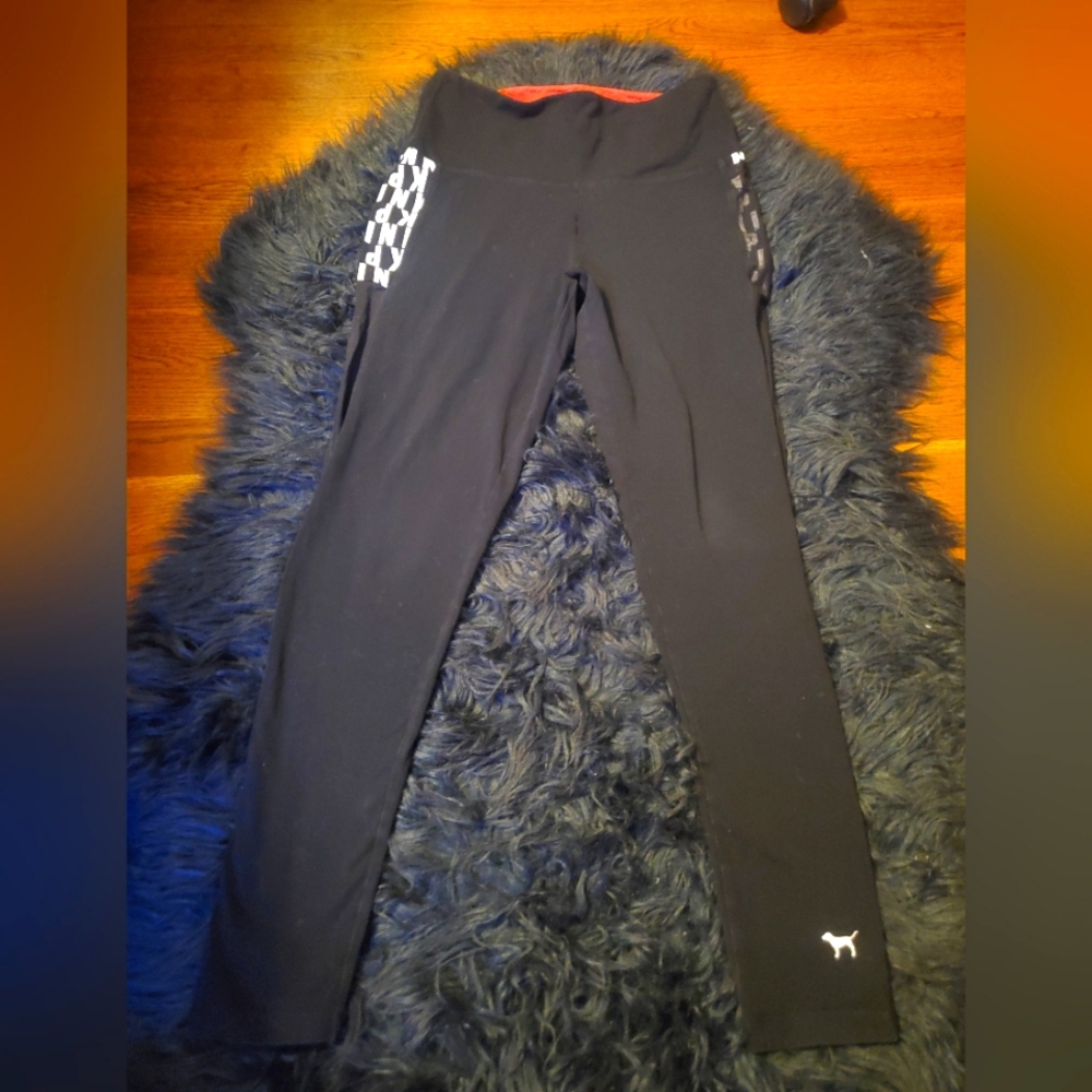 Victoria's Secret Black leggings with pink logo